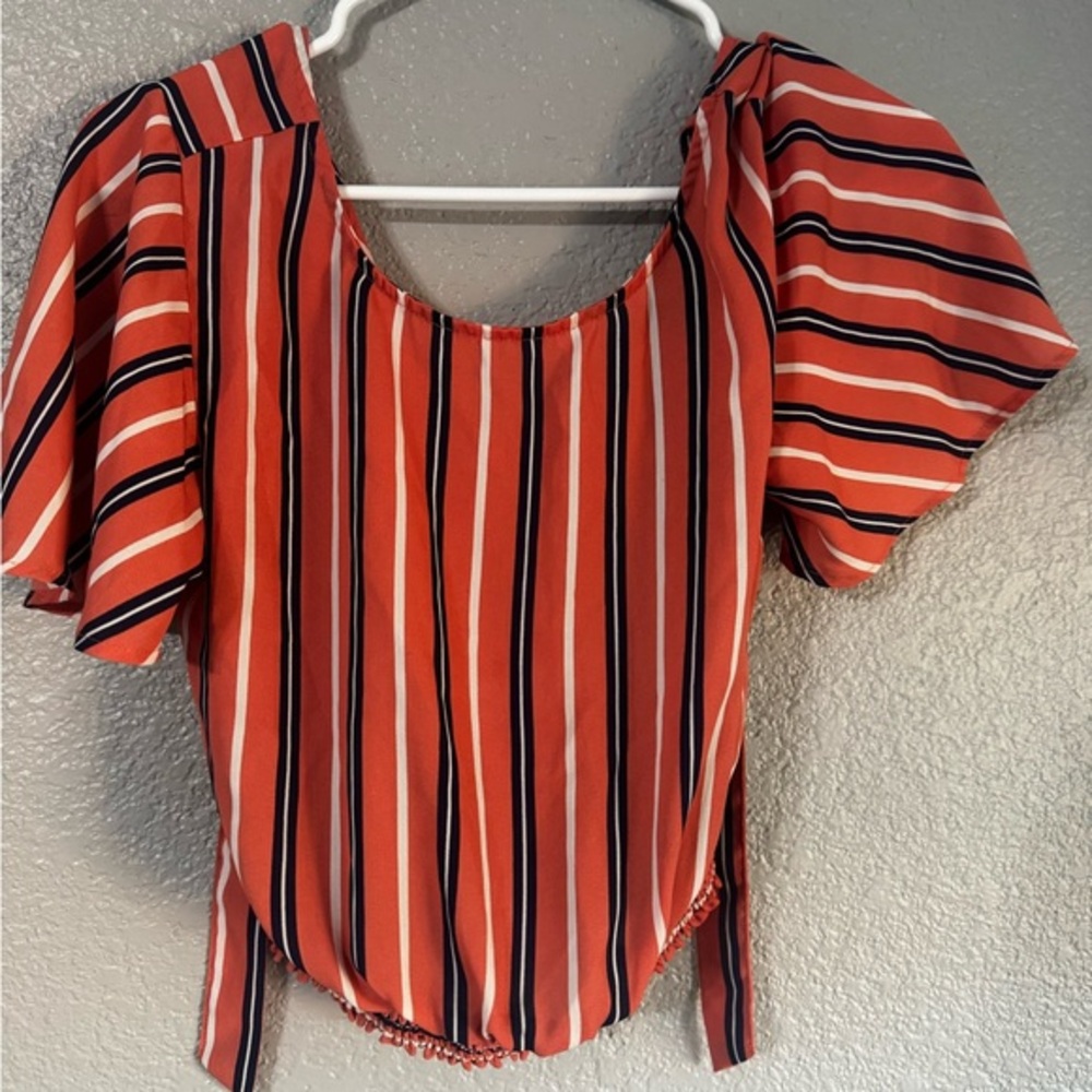 Forever 21 Striped Puff‑Sleeve Top · Orange/Black/White · Women’s Medium